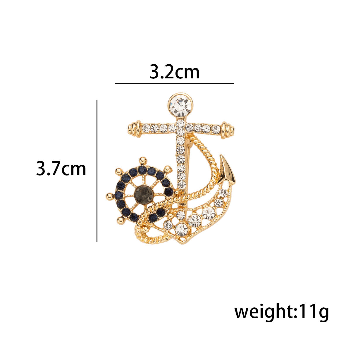 Broche d'ancre de gouvernail de navire en diamant plein marine - Pack de 2