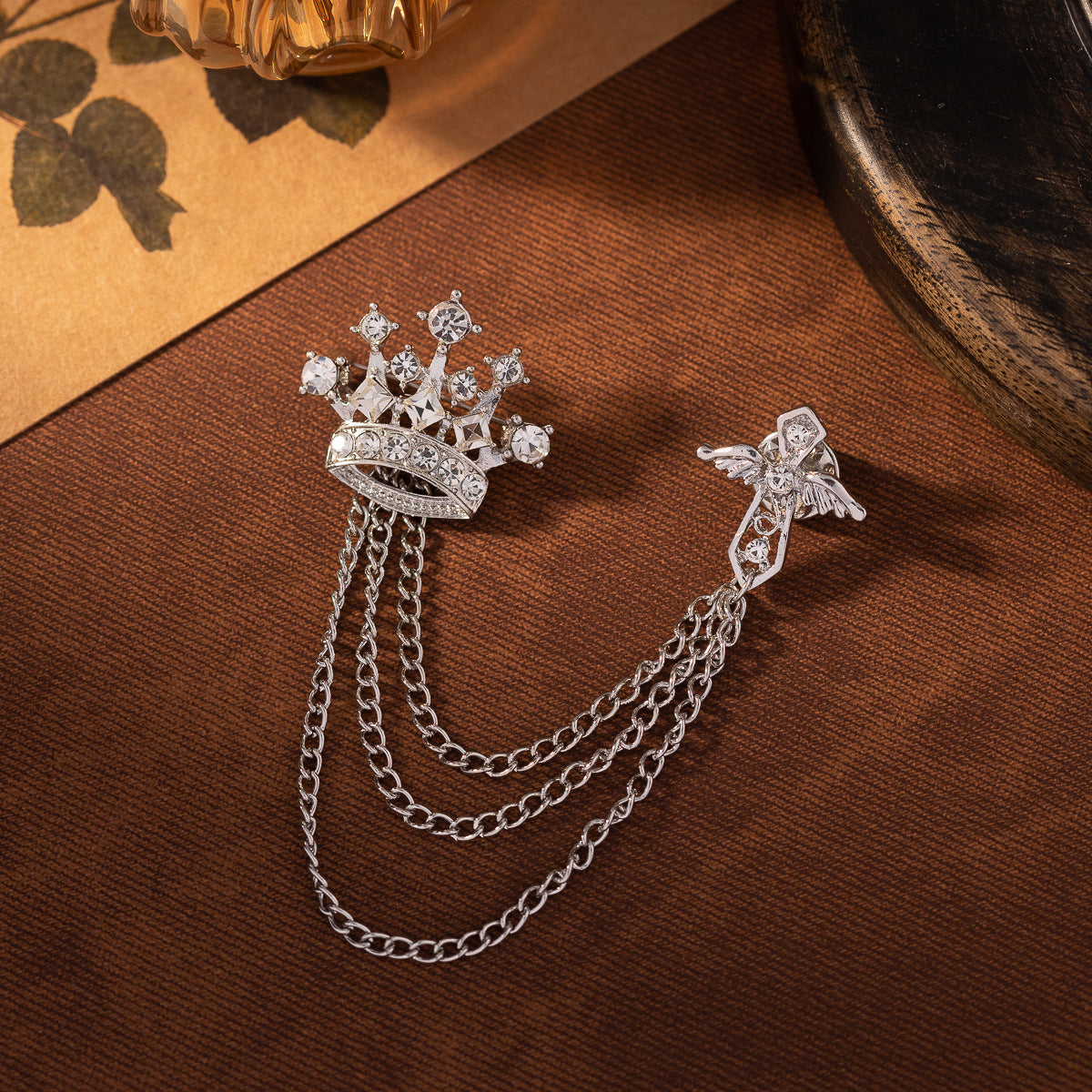 Men's Crown Chain Metal Brooch Pin 3pcs