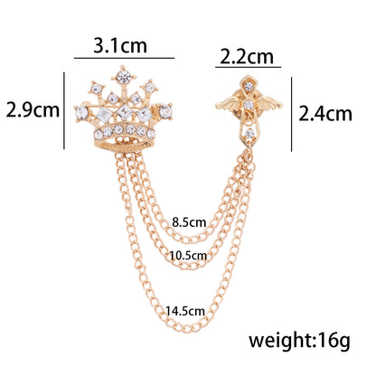 Men's Crown Chain Metal Brooch Pin 3pcs