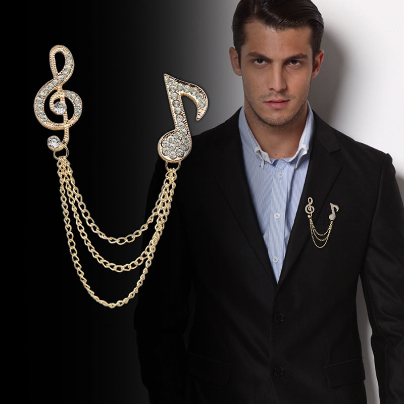 Pin de Nota Musical de Diamante para Hombre con Cadena de Borlas 2 Pack