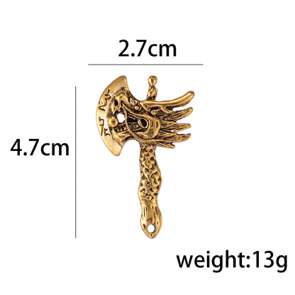 Chinese Vintage Distressed Men's Dragon Head Axe Brooch 3 Pack