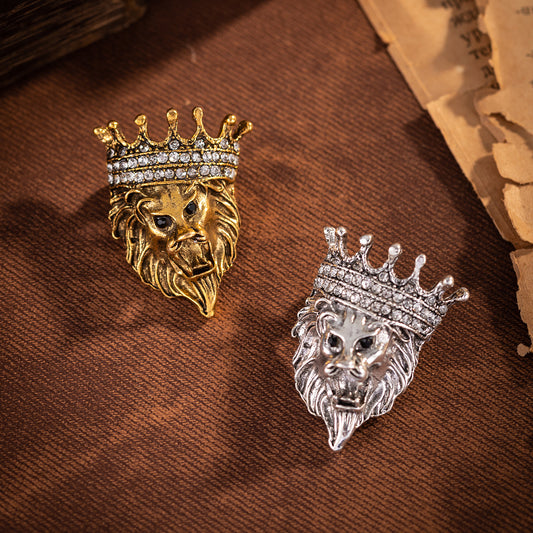 Vintage Lion Head Diamond Crown Pin Badge 4 Pakke