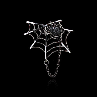 Broche Criativo de Teia de Aranha Incrustada com Diamantes Prateados com Corrente 3pcs