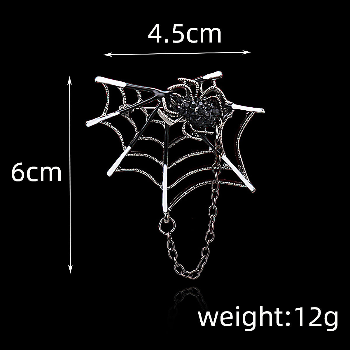 Broche Criativo de Teia de Aranha Incrustada com Diamantes Prateados com Corrente 3pcs