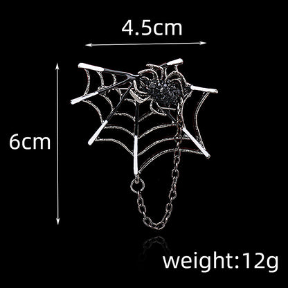 Broche Criativo de Teia de Aranha Incrustada com Diamantes Prateados com Corrente 3pcs