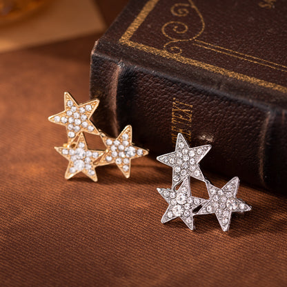 Three Five-Pointed Stars Diamond Brooch Men's Suit Lapel Pin 3pcs