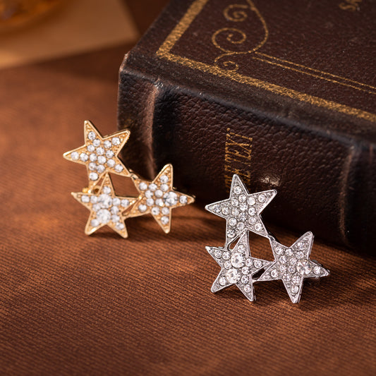 Broche de Diamante com Três Estrelas de Cinco Pontas para Lapela de Fato Masculino 3pcs