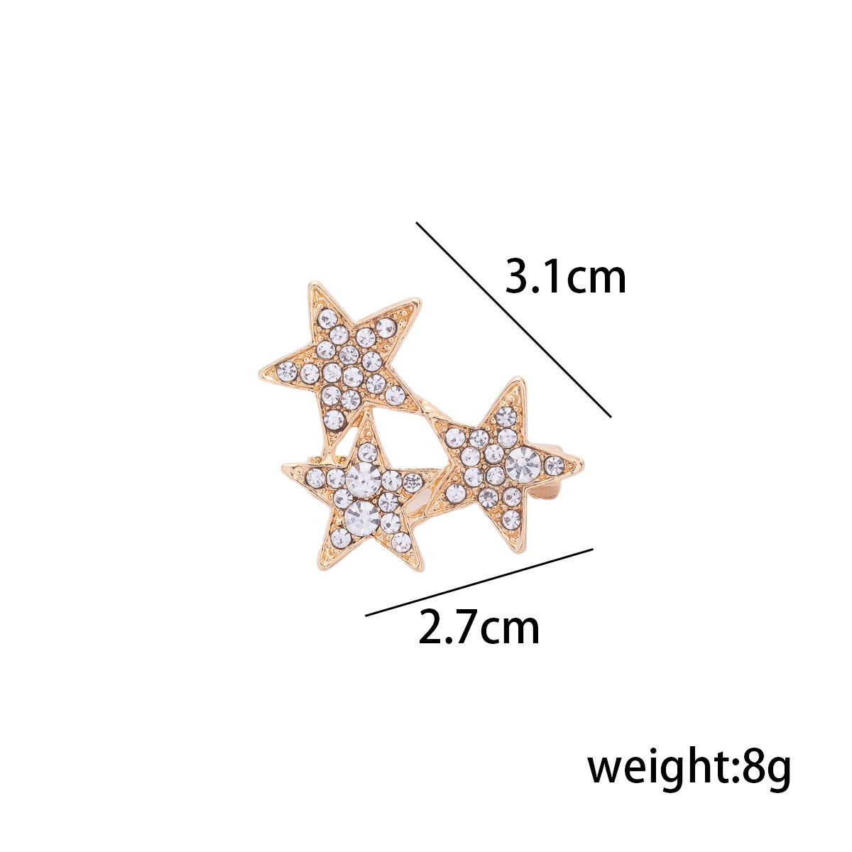 Tre femuddiga stjärnor diamant brosch herrkostym slagpin 3st