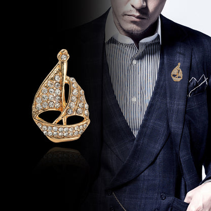 All-Diamond Sailing Boat Design Brooch Men's Suit Pin 4 Pack