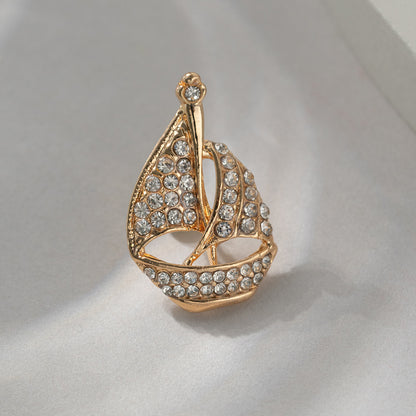 Broche de Design de Barco à Vela Todo em Diamante para Homem - Alfinete de fato - Pacote de 4