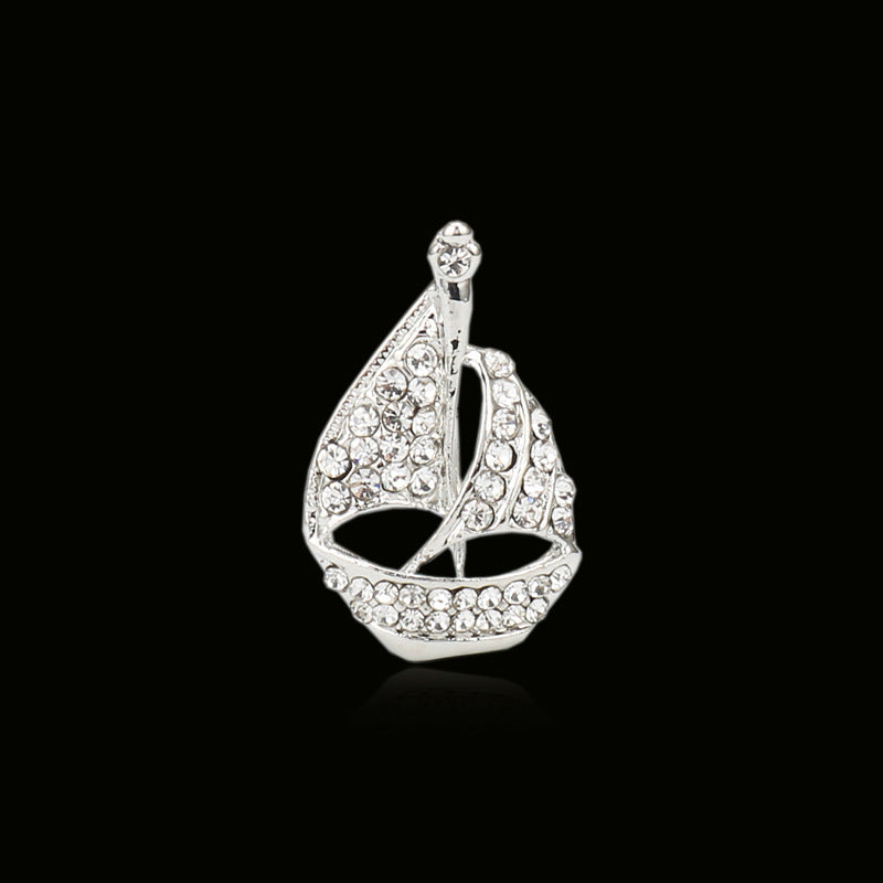 All-Diamond Sailing Boat Design Brooch Men's Suit Pin 4 Pack