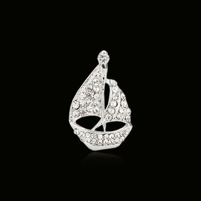 Broche de Design de Barco à Vela Todo em Diamante para Homem - Alfinete de fato - Pacote de 4