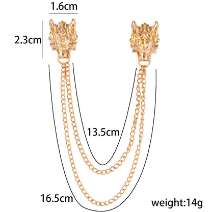 Spilla a testa di lupo a catena - Spilla da giacca vintage creativa da uomo 3 pezzi