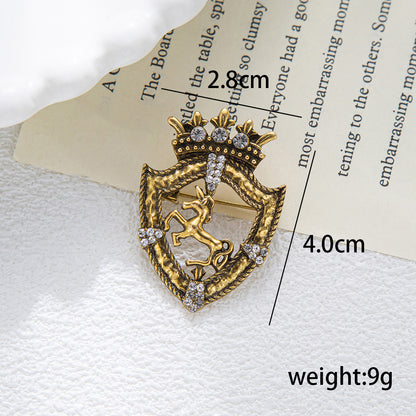 Men's Brooch Vintage Horse Shield Crown Clothing Pin 3pcs