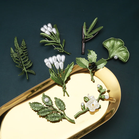 Broche en Feuille 3D Verte de Mode Coréenne, Épingles de Plante Créatives en Perle, 8 Pièces