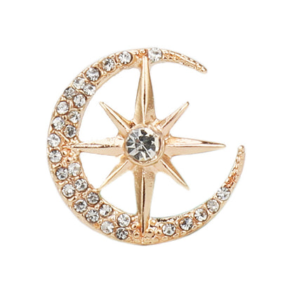 1.8CM Gold Silver Diamond Moon Eight-Pointed Star Suit Brooch 6pcs