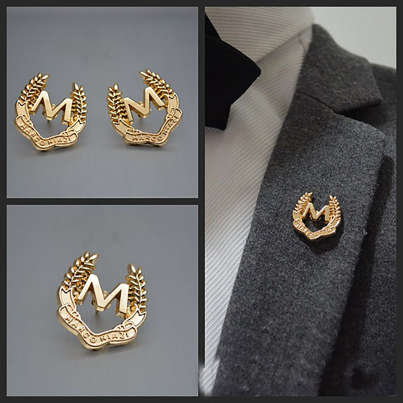 "M" Letter en Tarweaar Simple Metalen Broche 6st