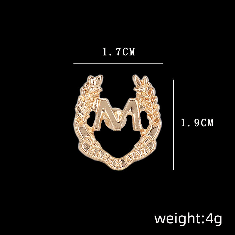 "M" bokstav och vetekorn enkel metallbrosch 6st