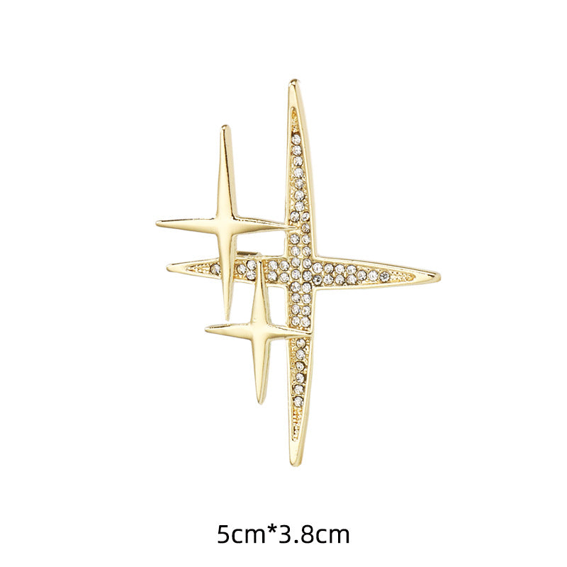 Broche Pin em Forma de Cruz Estrela Dourada Prateada 4pcs