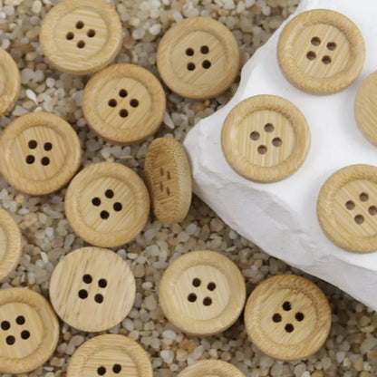 11.5-20mm Round 4 Hole Natural Bamboo Buttons for Children's Handicrafts 30pcs