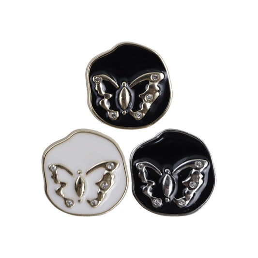 15-23mm Irregular Shaped Metal Shank Buttons White Black Butterfly Pattern 20pcs