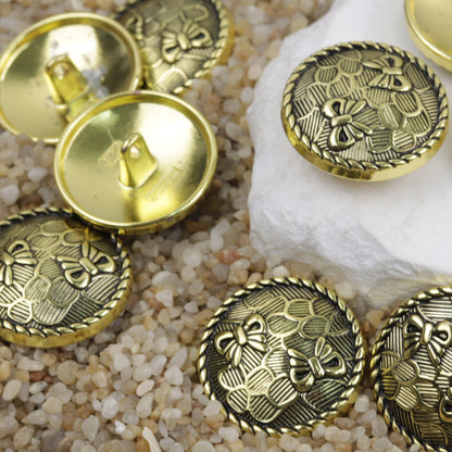 15/18/20/23mm Antique Gold Silver Metal Shank Buttons Bowknot Pattern 20pcs