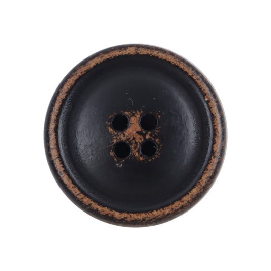 Boutons en bois laqué noir vintage de 20 mm avec 4 trous, 30 pièces