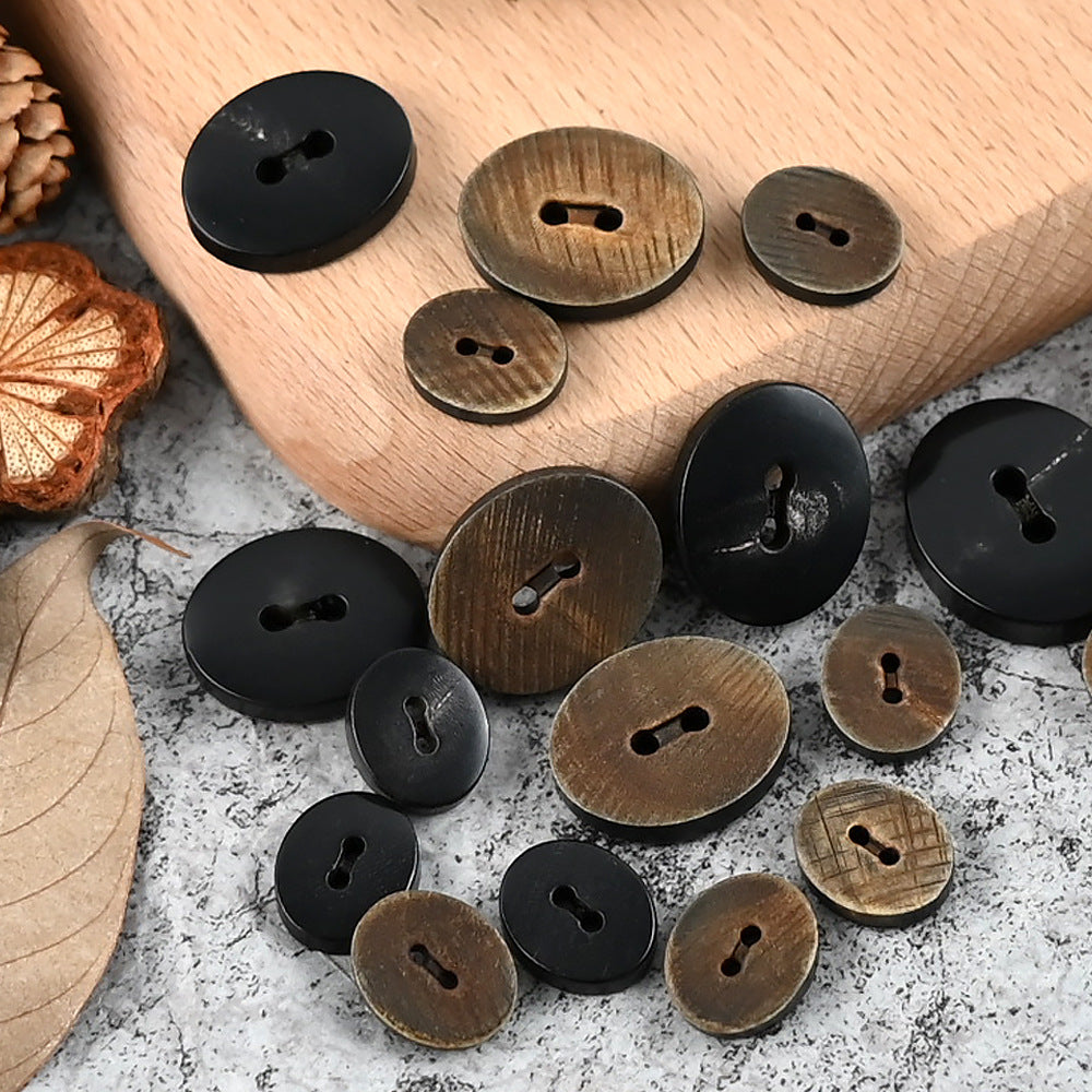 25mm Oval 2 Hole Japanese Style Horn Buttons with Cut Textures for Suits 10PCS