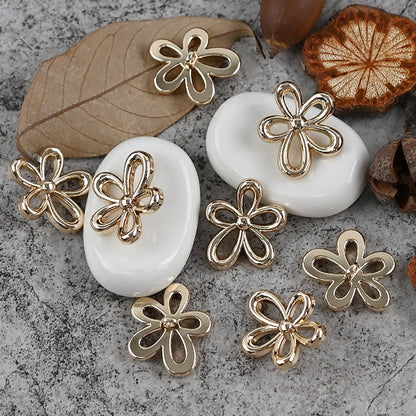 18/23mm Shiny Gold and Silver Flower Shaped Metal Buttons with Shanks 12pcs