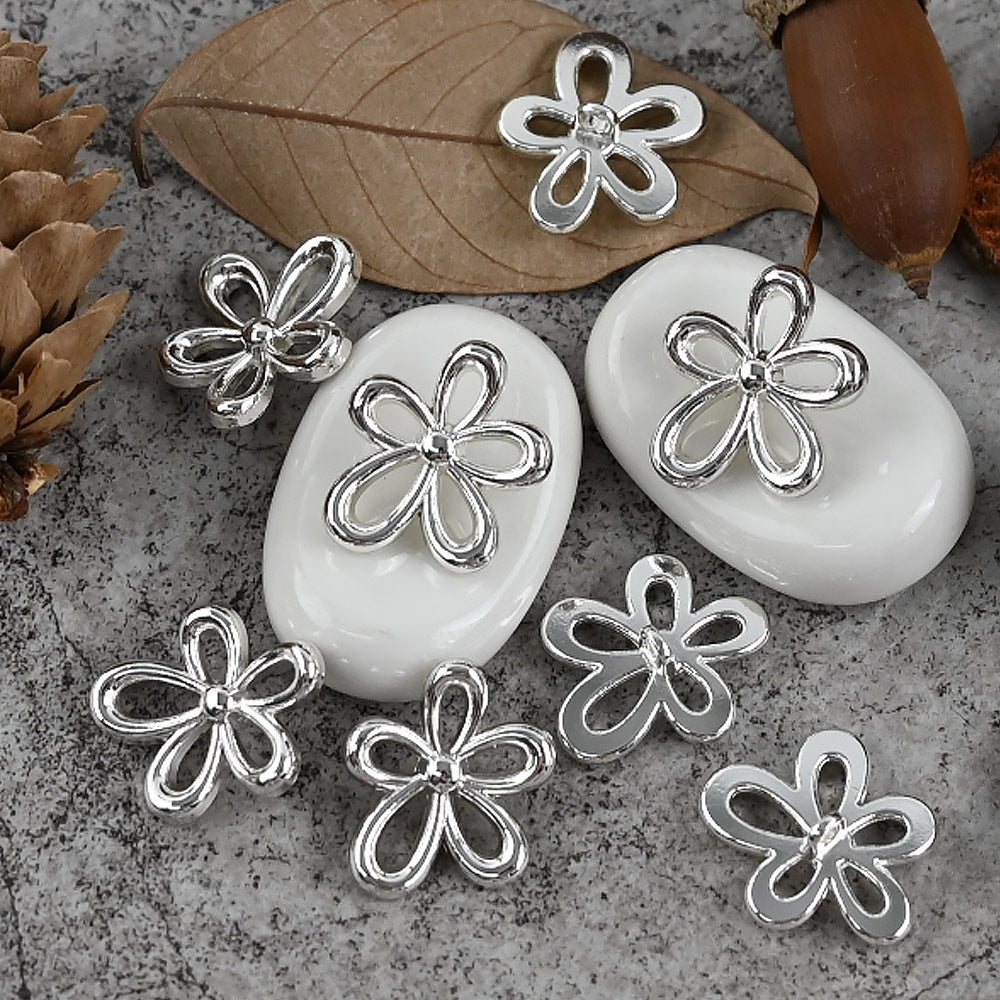 18/23mm Shiny Gold and Silver Flower Shaped Metal Buttons with Shanks 12pcs