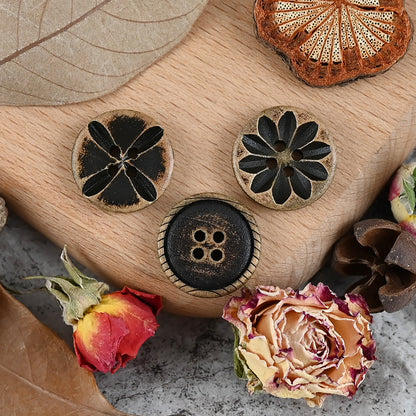 11-20mm Vintage Distressed Laser Engraved Wood Buttons for Children's Clothing 50pcs