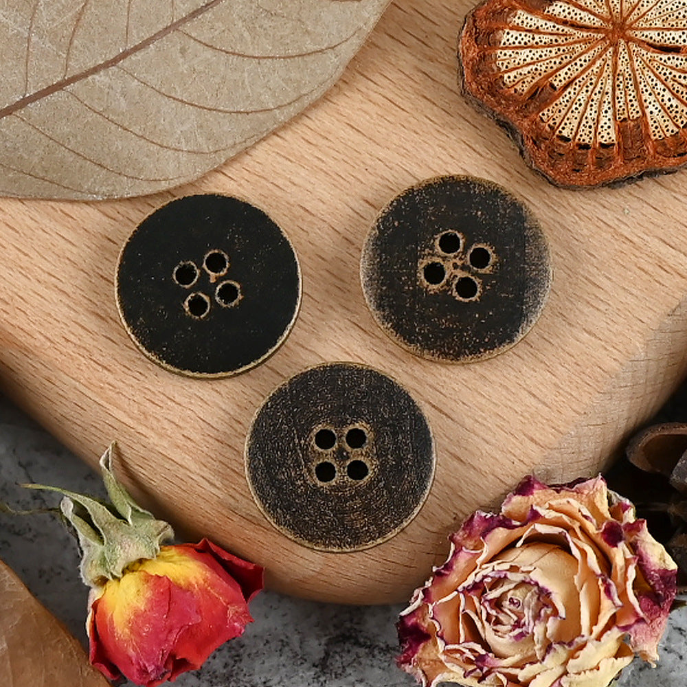 11-20mm Vintage Distressed Laser Engraved Wood Buttons for Children's Clothing 50pcs