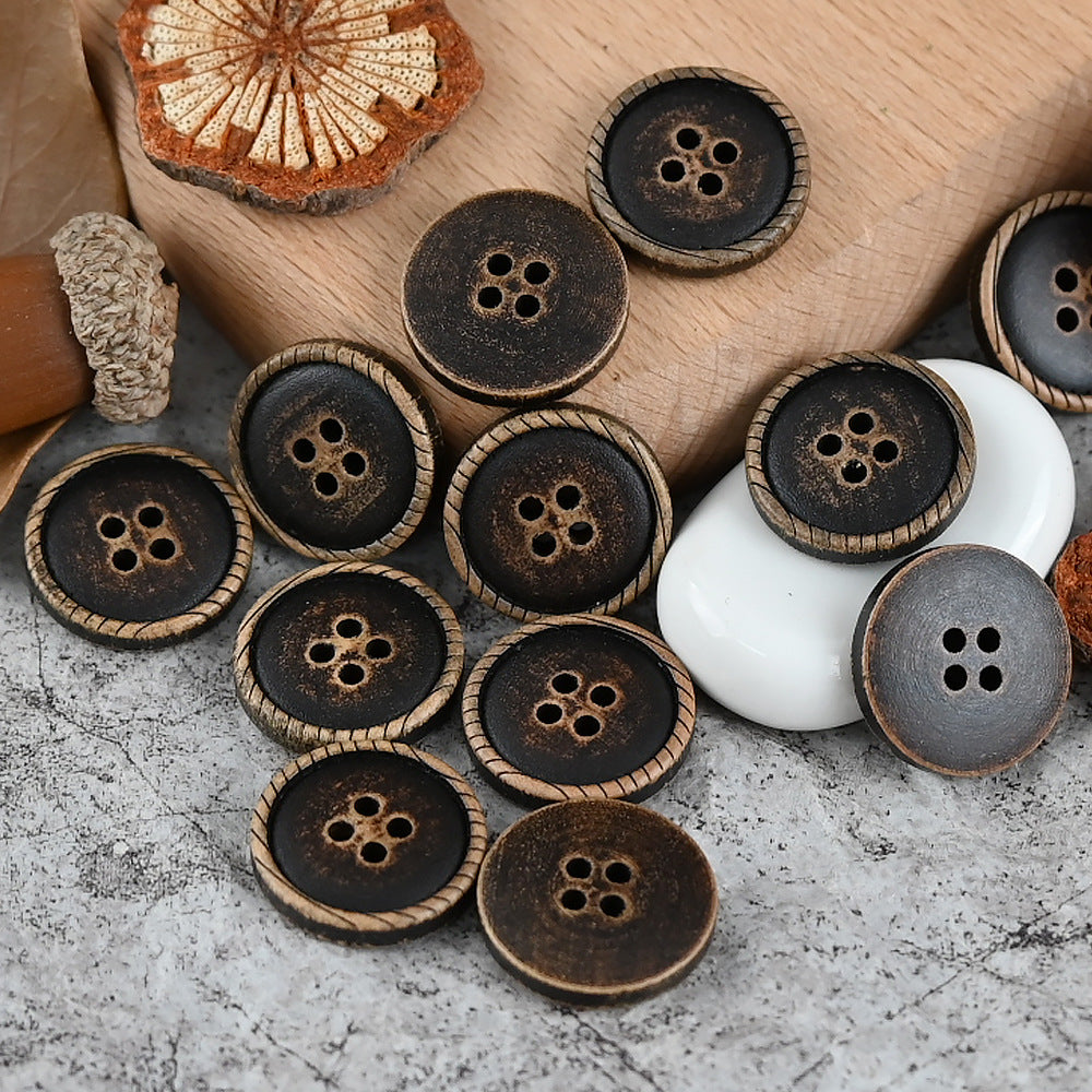 11-20mm Vintage Distressed Laser Engraved Wood Buttons for Children's Clothing 50pcs