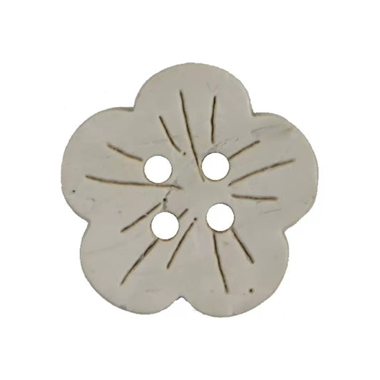 Boutons en coquille de noix de coco naturels en forme de fleur à 4 trous de 15/17,5 mm - 100 pièces