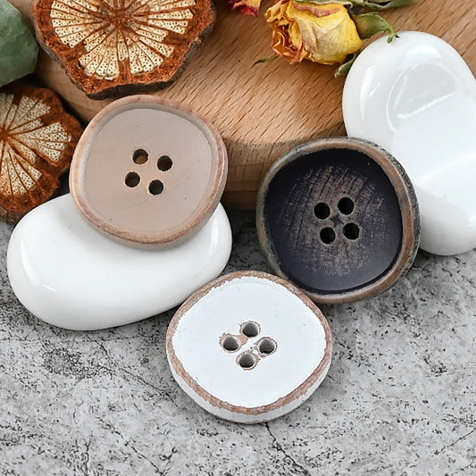 11.5-30mm White Purple Beige Solid Wood Buttons for Vintage Shirts Jackets 30pcs