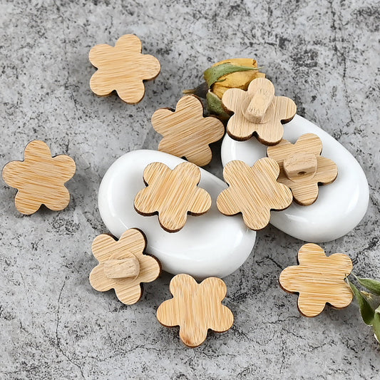 17.5mm Flower-Shaped Natural Bamboo Shank Buttons for Children's Knitted Sweaters 12pcs