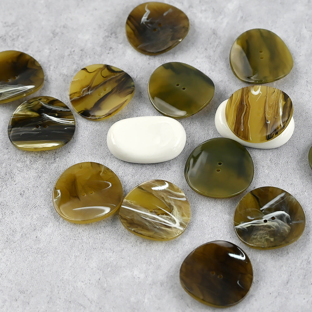 34mm Gradient Yellow and Dark Green Large Resin Buttons with Curved Surface 12pcs