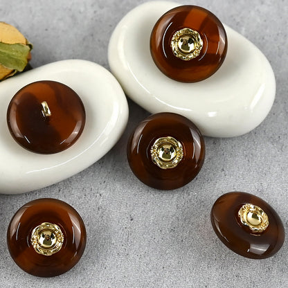 Chinese Amber Brown Metaal en Hars Combinatie Knopen met Schachten 30PCS