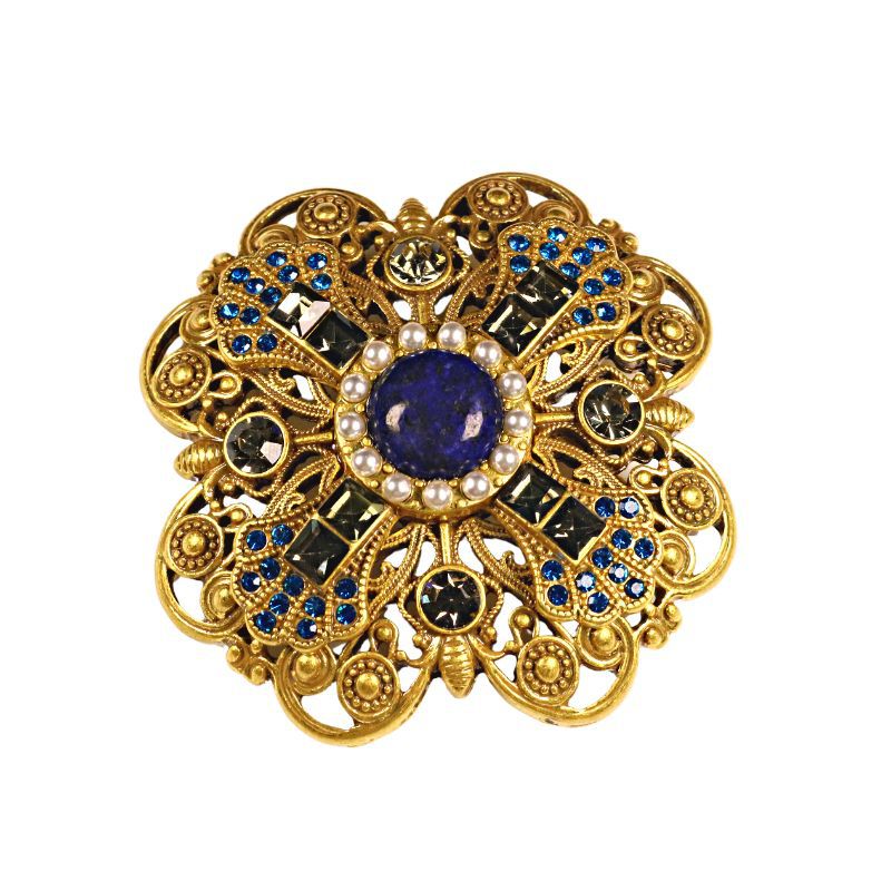 Royal-Inspired Brooch – Fully Adorned with Rhinestones and Lapis Lazuli