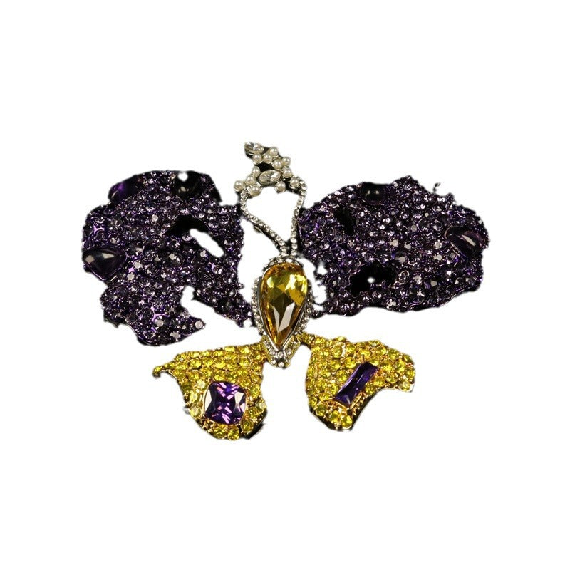 Lilla rhinestone sommerfugl brosje sinklegering pin