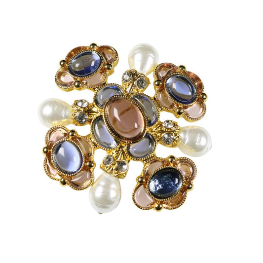 Baroque Courtly Diamond-Encrusted Pearl Flower Brooch