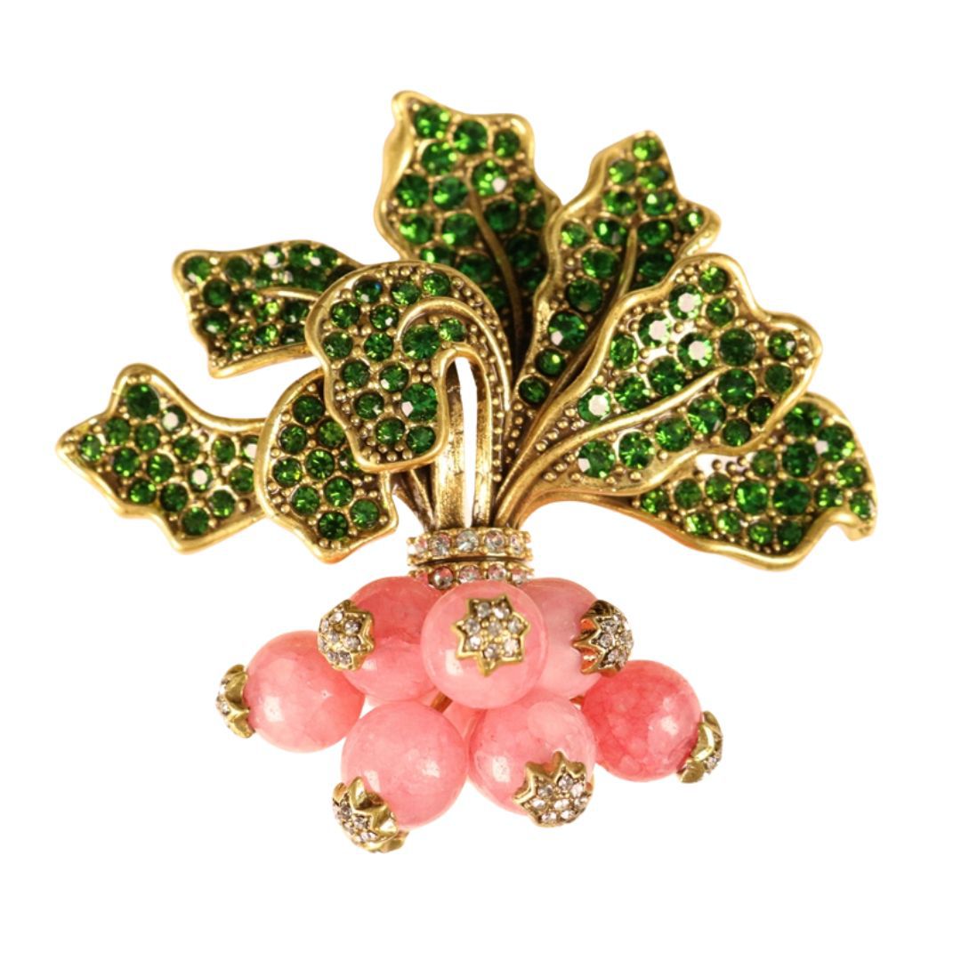 Broche en diamant vintage en cuivre fait main en forme de radis