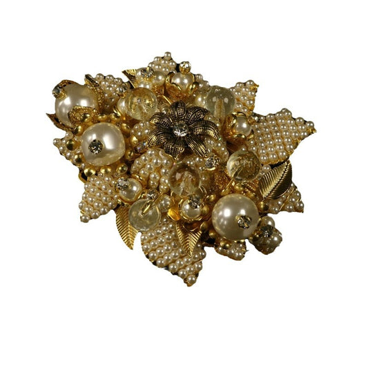 Handcrafted Beaded Flower Brooch with Glass Beads