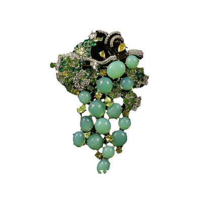 French Retro Green Grape Glass Brooch with Copper Plating