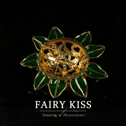 Broche de Flor de Esmalte Artesanal com Inlay de Vidro - Estilo Courtly