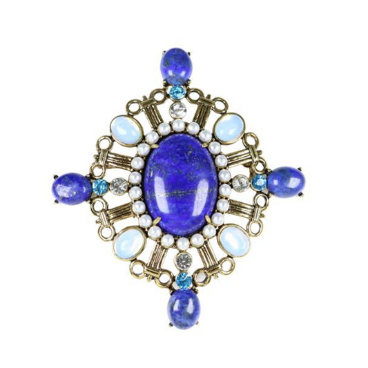 Broche ovale géométrique vintage en lapis-lazuli