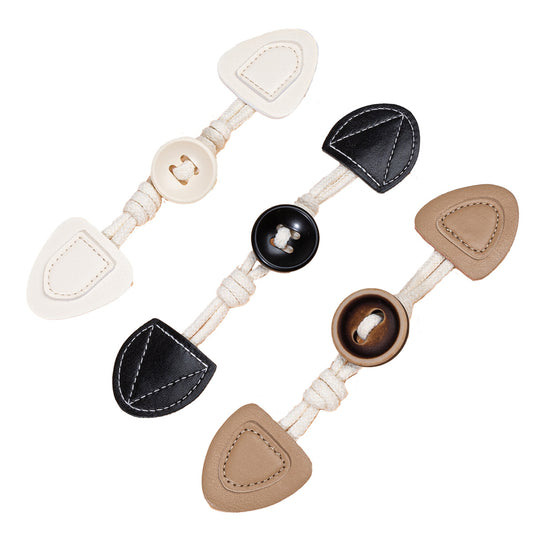 19cm Leather Sew-on Toggles with Round Resin Buttons 6pcs