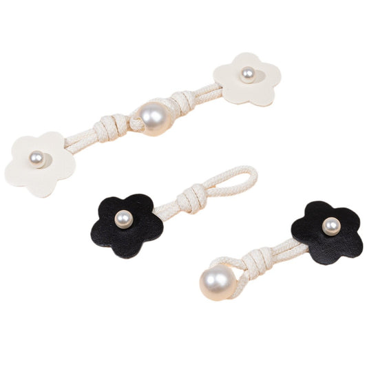 17.5cm Beige Black Pink Leather Sew-on Toggles with Pearl Buckle 6pcs