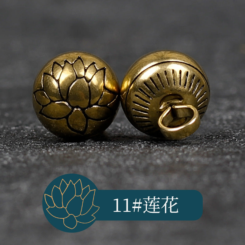 Botões de Metal Sólido de Cobre Retro Chinês de 10mm para Cheongsam Hanfu - Pacote de 14