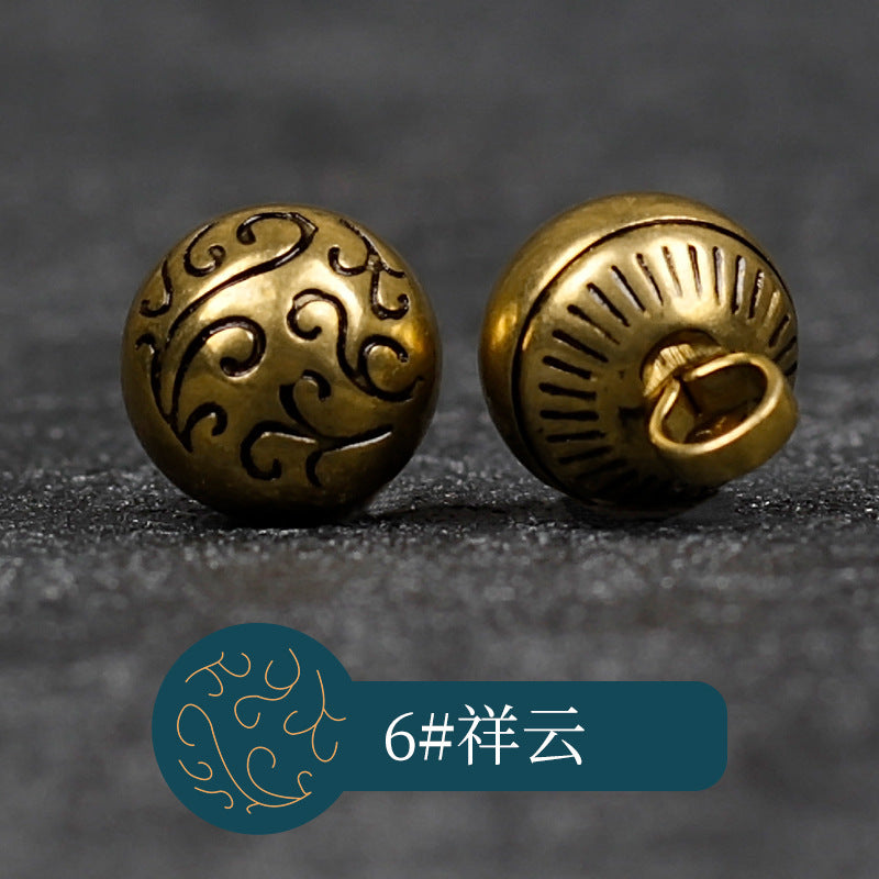 Botões de Metal Sólido de Cobre Retro Chinês de 10mm para Cheongsam Hanfu - Pacote de 14